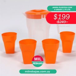 Jarra Plástica Con 4 Vasos 1,75 Lts.